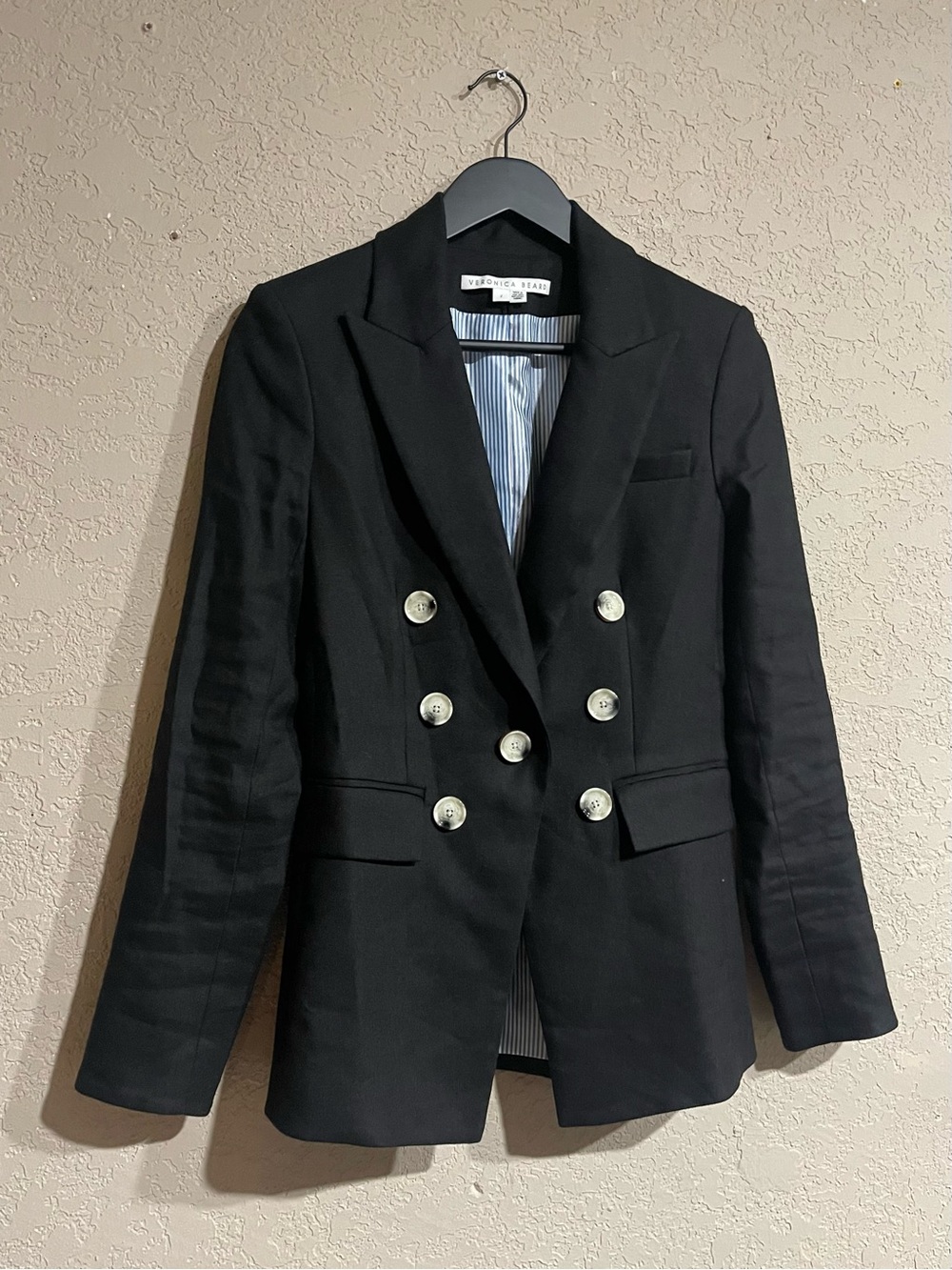 Veronica Beard | Linen Blend Black Double Breasted Dickey Blazer
